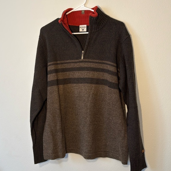 Columbia Brown Quarter Zip Ramie Blend Sweater Men’s Size Large - Picture 1 of 6